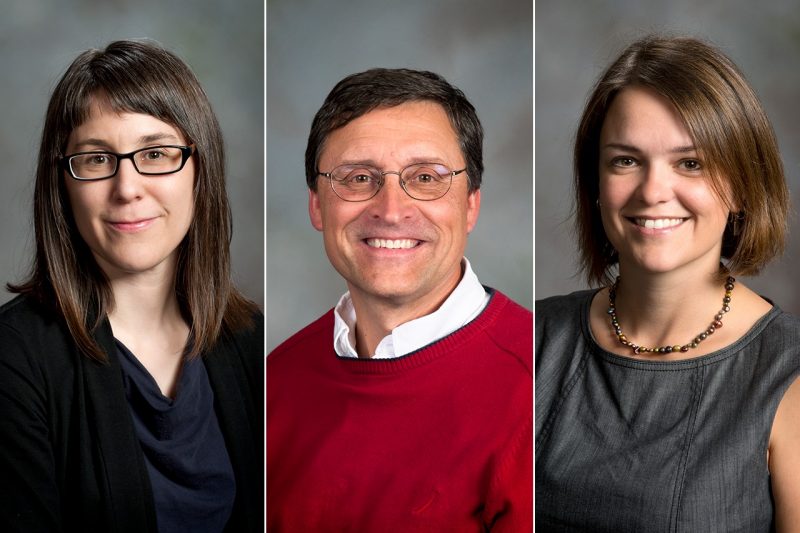 (From left) Kim Niewolny, Joe Hunnings, and Erin Ling were among recipients of 2017 diversity awards from the College of Agriculture and Life Sciences. 