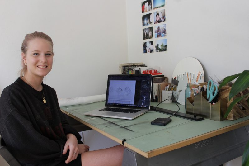 Morgan Broadus, a fourth-year architecture major, has recreated her architecture studio in her Blacksburg apartment since classes moved online for the semester. Her summer internship at a Richmond, Virginia, architecture firm was canceled due to COVID-19.