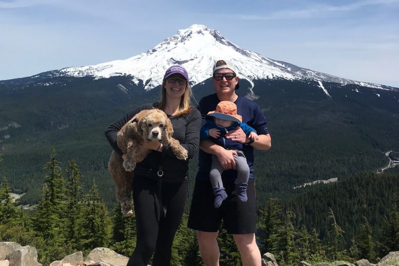 Andrew Moore hikes with his family