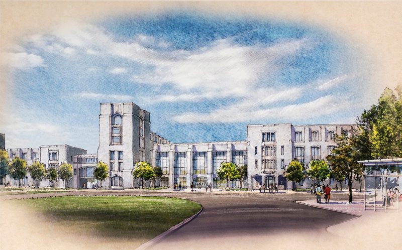A rendering of the academic portion of the Global Business and Analytics Complex planned for Virginia Tech.