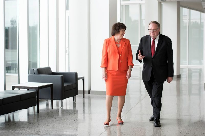 Virginia Tech Foundation Board Chair Sandra Davis and foundation CEO John Dooley.