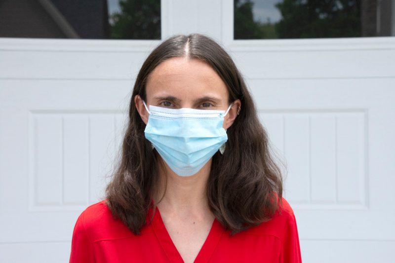 Lauren Childs, wearing a mask for protection during the COVID-19 pandemic, photographed at her home earlier this summer.