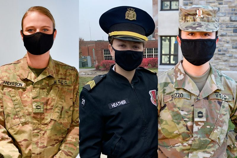 Flag cadets - Virginia From left are cadets Morgan Anderson, Kayleigh Heather, and Lyla Ruzzo.