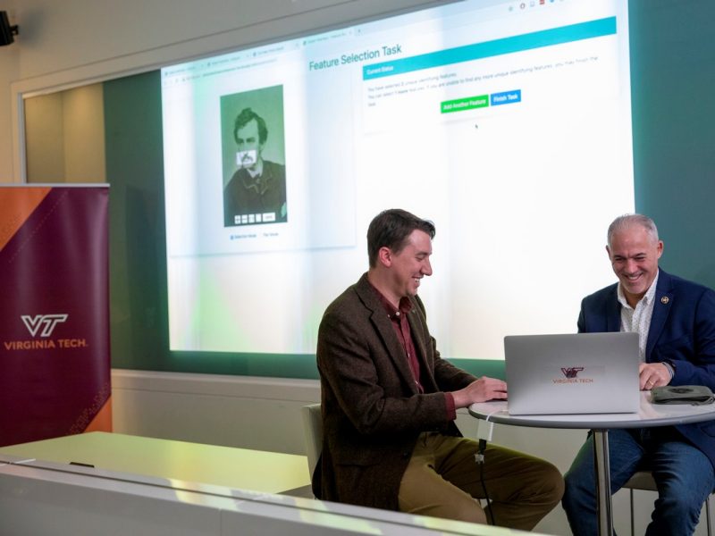 Kurt Luther interviewed by Arthur Roderick, a retired U.S. marshal and law enforcement media consultant, during filming for the History Channel in October 2019. Erin Williams for Virginia Tech.