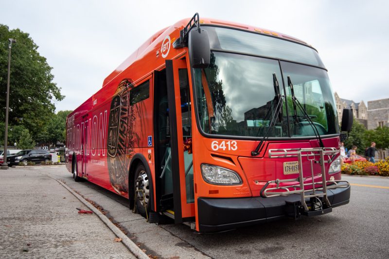 A Blacksburg Transit bus on Virginia Tech's campus. File photo