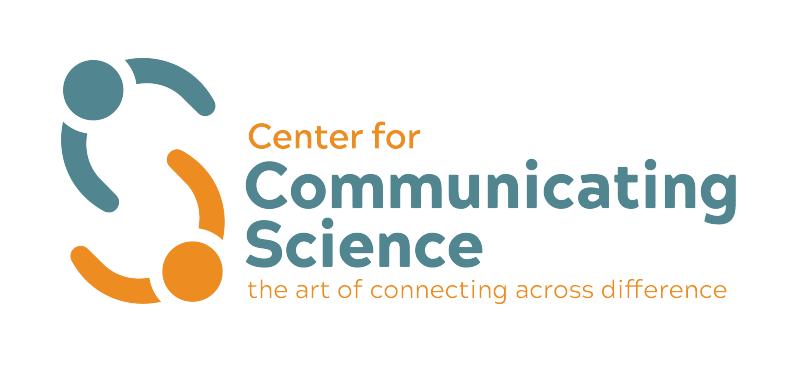 An orange and teal logo stating: Center for Communicating Science: the art of connecting across difference.