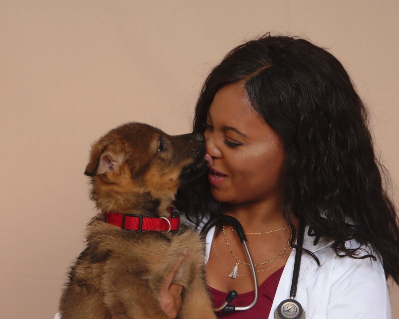 Dr. Tierra Price playing with a puppy