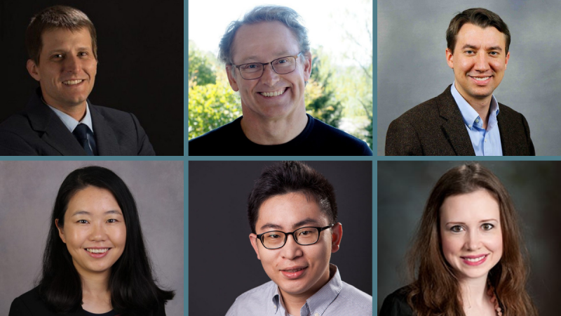 Images of Virginia Tech researchers Aaron Brantly, David Hicks, Kurt Luther,  Ruoxi Jia, Jia-Bin Huang, and Adrienne Ivory 