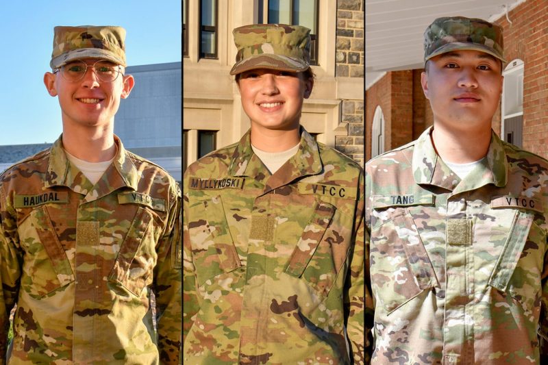2021 Flag Cadets - Middle Tennessee From left are cadets Ian Haukdal, Claire Myllykoski, and Weiqian Tang.