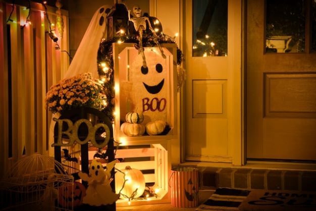image of front door at Halloween