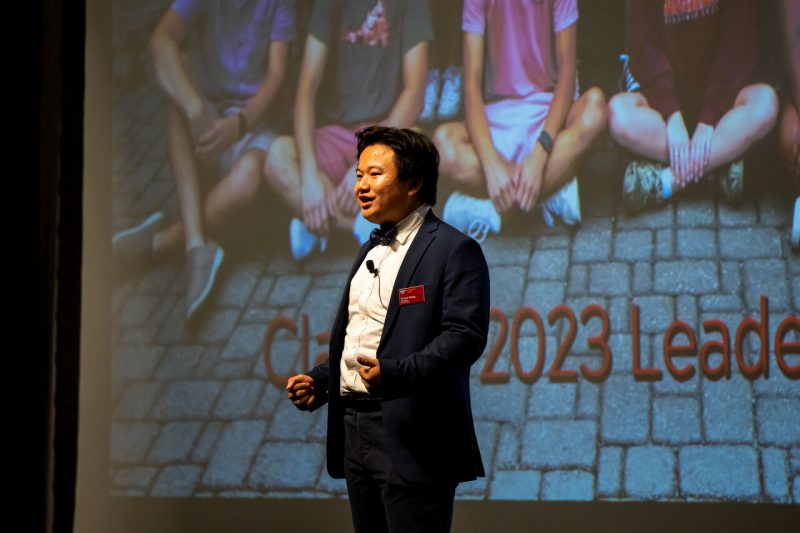 Class president speaking on stage