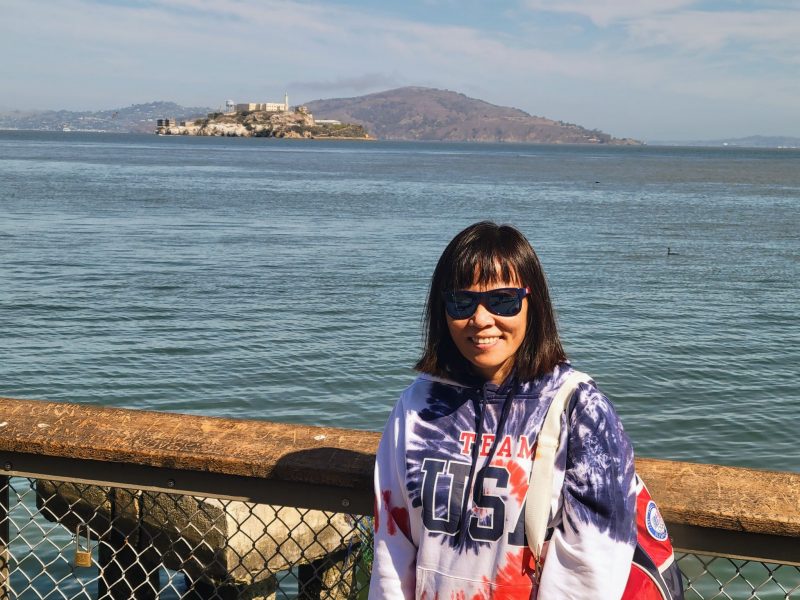 Ying Huske in front of Alcatraz