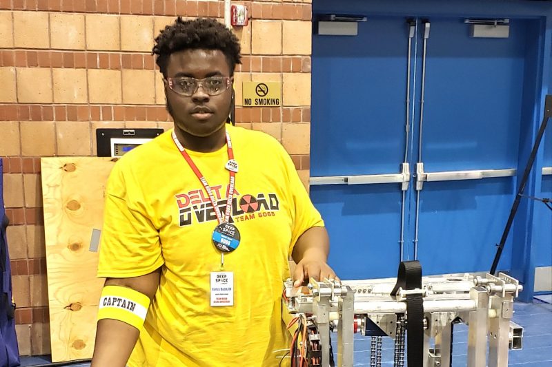 The captain of the Delta Overload team provides leadership at the For Inspiration and Recognition of Science and Technology (FIRST) competition.