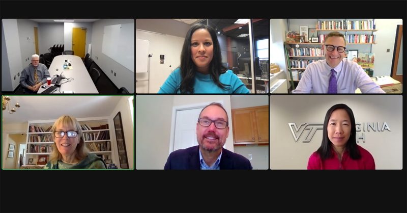 Image of six people on a zoom conversation to discuss public health