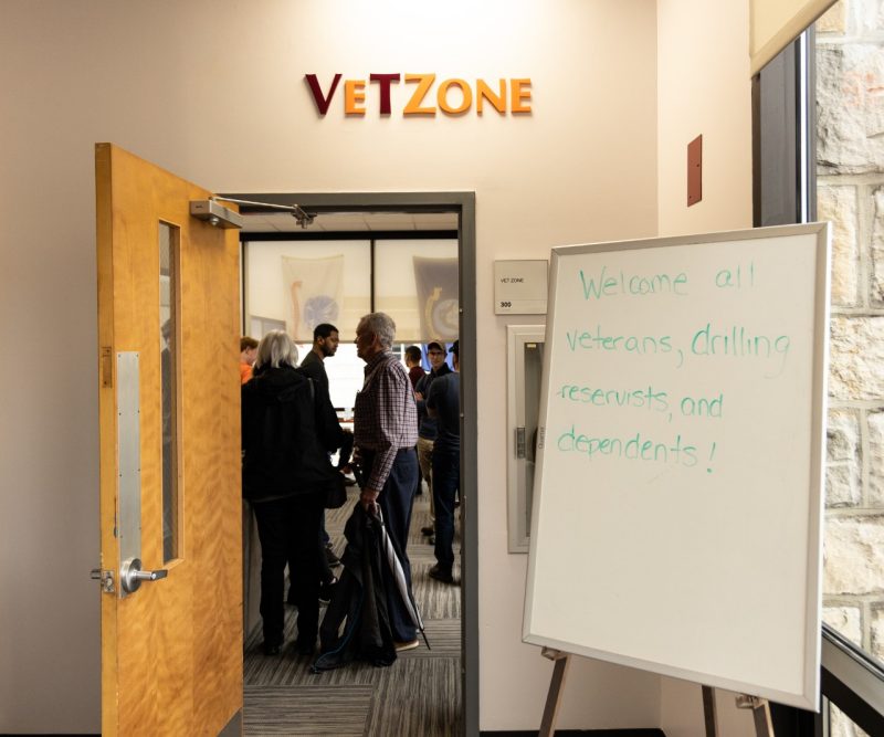 A sign welcomes veterans, drilling reservists, and military dependents to the VeTZone.