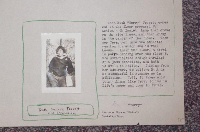 Page from Tin Horn yearbook on Ruth Earle