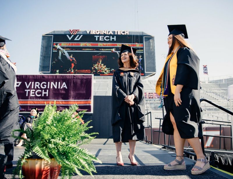 Hunnings on stage at Pamplin's spring 2022 commencement ceremonies. Pamplin College of Business photo.