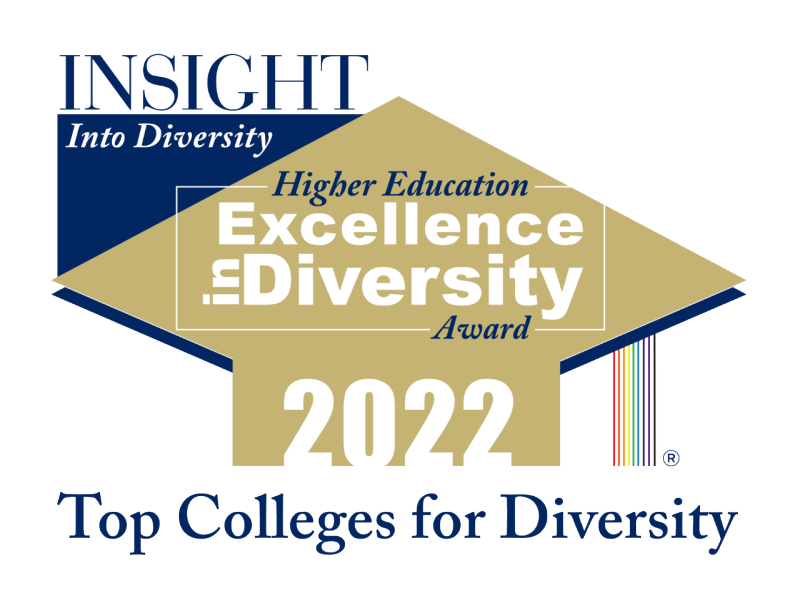 This is the logo for Insight into Diversity's Higher Education Excellence in Diversity award for 2022. It says, "Insight into Diversity's Higher Education Excellence in Diversity award, 2022; Top Colleges for Diversity". 