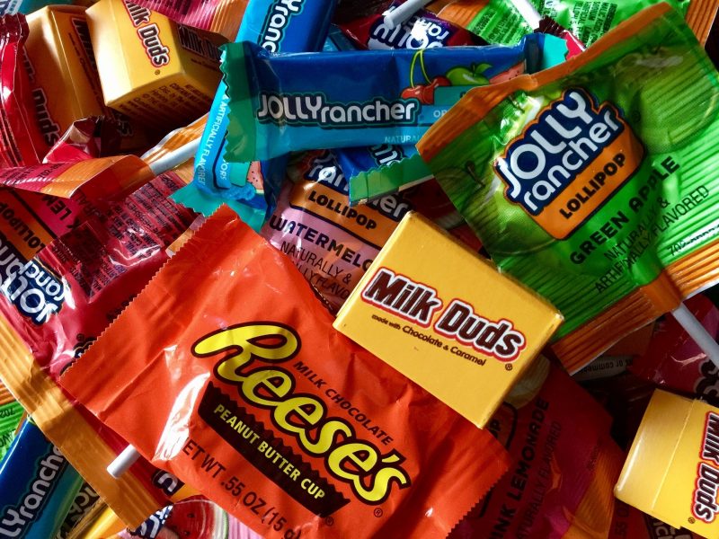 Bags of candy in a pile
