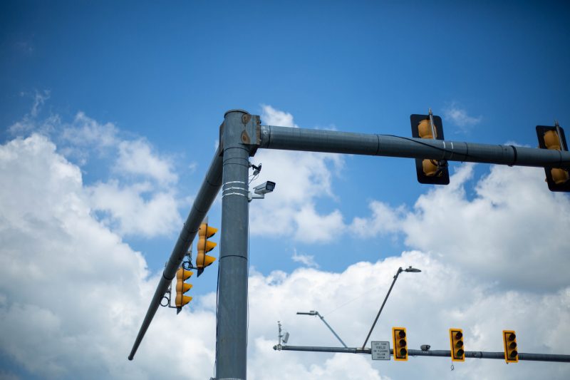Cameras and sensors installed on a light post on the Virginia Smart Roads