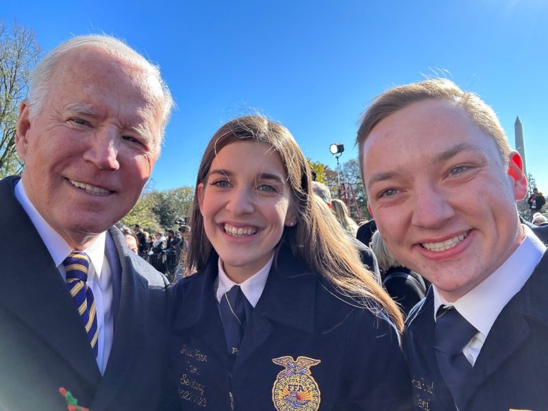 Andrew Seibel (right) with President Joe Biden at the turkey pardoning event at the White House. Photo courtesy of Andrew Seibel
