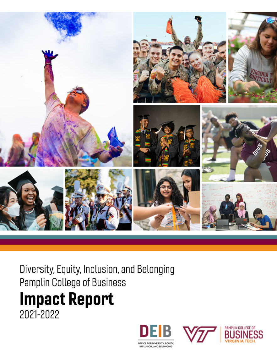 Cover - DEIB Impact Report 2021-22 featuring a collage of students, faculty engaging in DEIB programing