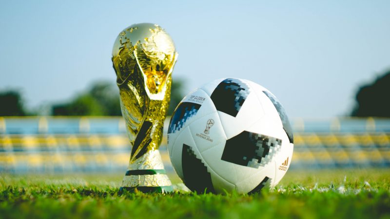 World Cup trophy and soccer ball