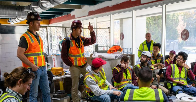 Group of students on construction tour