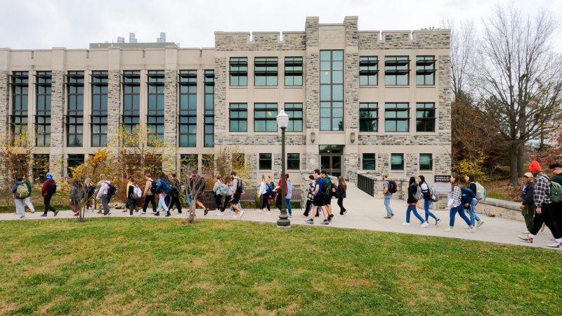 Students walk on Virginia Tech's Blacksburg campus
