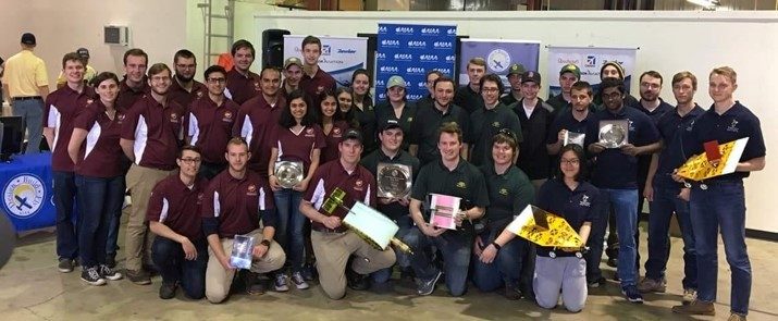 The Virginia Tech Design, Build, Fly team at the AIAA competition after winning second place. 