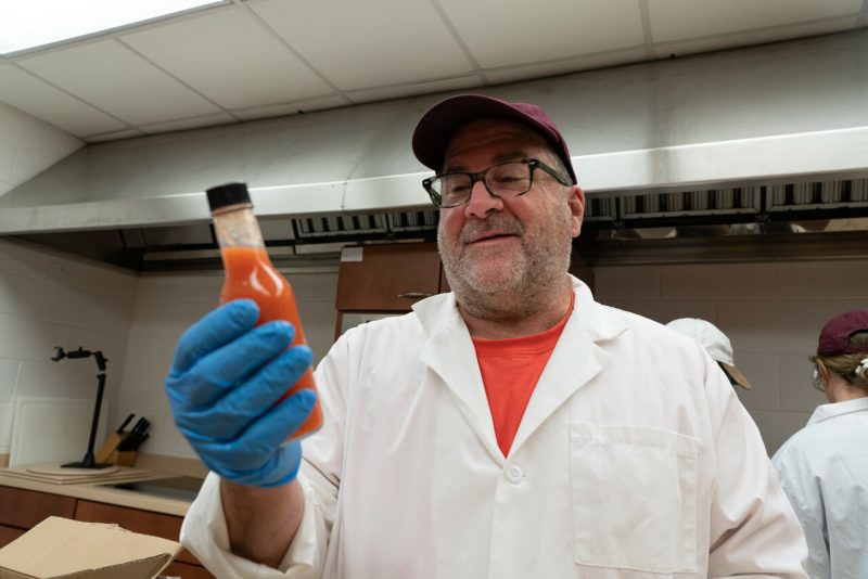 Sean O'Keefe in the Department of Food Science and Technology, makes hot sauce with his students