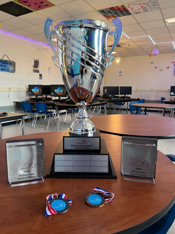 large silver trophy, two plaques, and two medals await winners of the Commonwealth Cyber cup