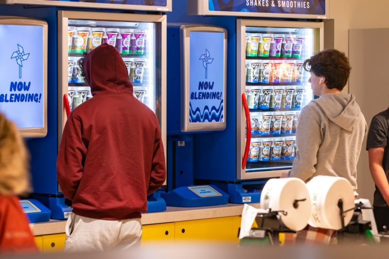 Students Using Xpress Lane Market's Self-Serve Milkshake Machines