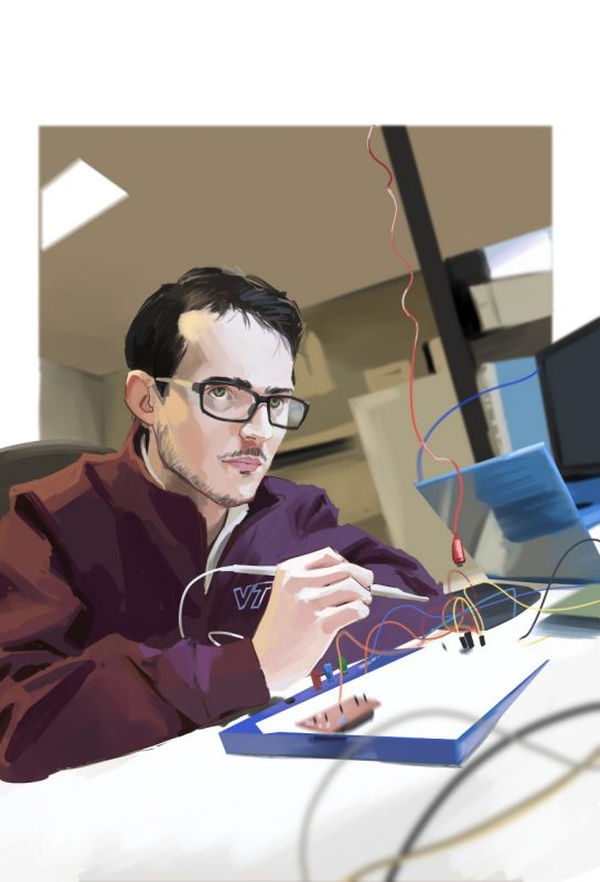 Artwork illustration - student working on an electronic project
