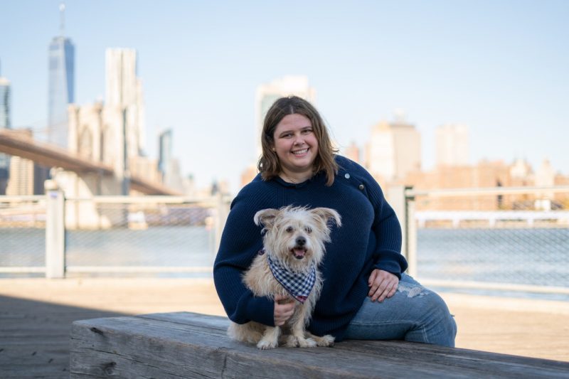 Rachel Lane and Dustin, her rescue dog, in New York City.