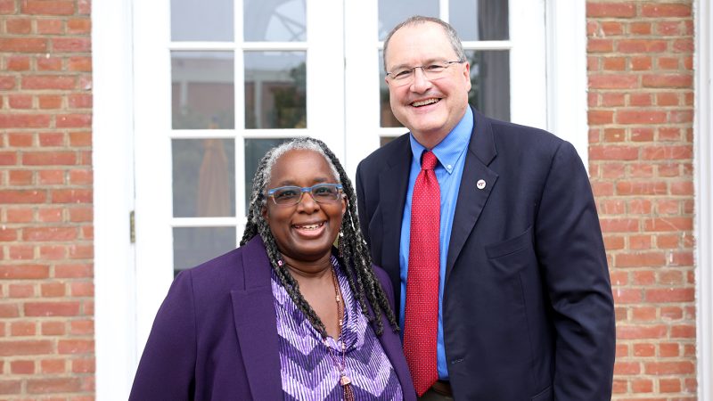 (From left) Menah Pratt, vice president for strategic affairs and diversity, and Matt Holt, professor and head of the Department of Agricultural and Applied Economics. 