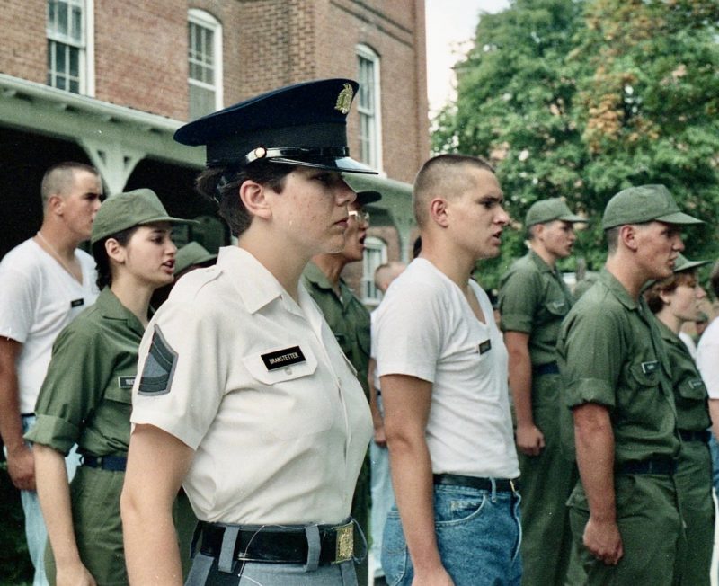 Women cadets amongst male cadets during cadet training.