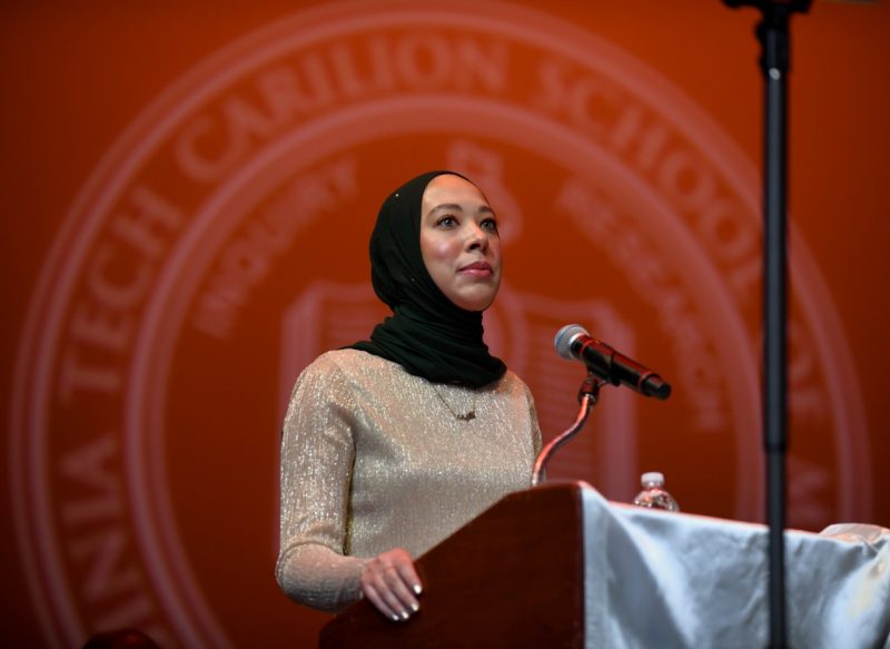 Class of 2027 president, Karima Abutaleb, recites the guiding principles.