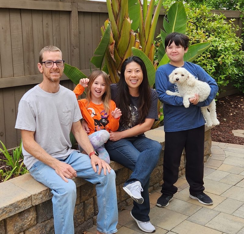 Partner Jason and children Cosmo and Skye along with family pet, Danelle. Photo courtesy of Patricia Chou.