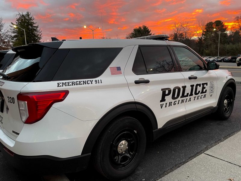 Virginia Tech police car at sunset 