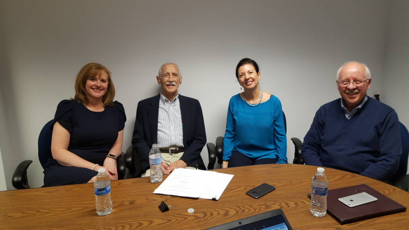 From left to right, Melissa McDaniel, a student advisee, Glen Earthman, Carol Mullen, a professor in the School of Education, and Richard Salmon, professor emeritus in the School of Education, after McDaniel's final defense in 2020. Photo courtesy of Mullen.