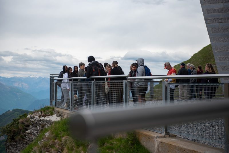 Students at the summit of Monte Generoso, featuring the Swiss Alps in the background. Photo by A’me Dalton for Virginia Tech.