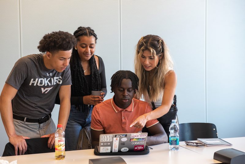 Students with DEIB Around the World work on their group project, developing consulting firms for global businesses and organizations that wish to establish a footprint in Switzerland. Photo by A’me Dalton for Virginia Tech. 