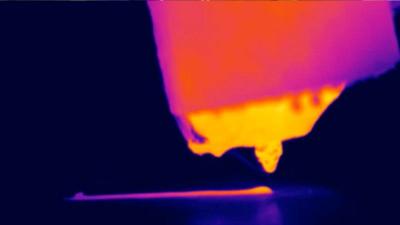 Infrared camera image of PPS gel during the 3D printing process. Photo courtesy of Robert Moore.