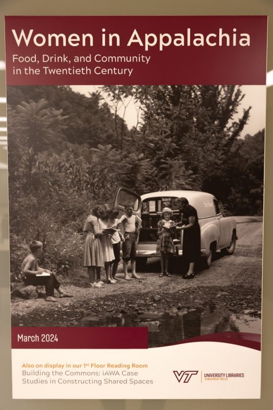 The exhibit's promotional poster shows the book mobile or mobile library  that would travel the backroads of Montgomery County delivering books to children.