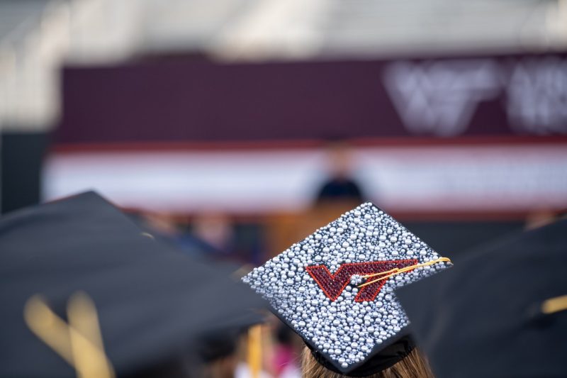 graduation caps with a VT in sequines