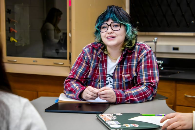 Beka Olson sitting in class.