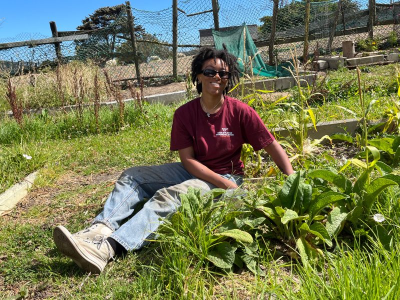 Nia Salway working at a community garden and after-school program in the Oude Molen Eco-Village in Cape Town, South Africa. Photo by Will Rizzo for Virginia Tech.