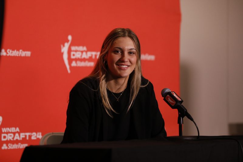 Liz Kitley smiling at WNBA draft press conference 