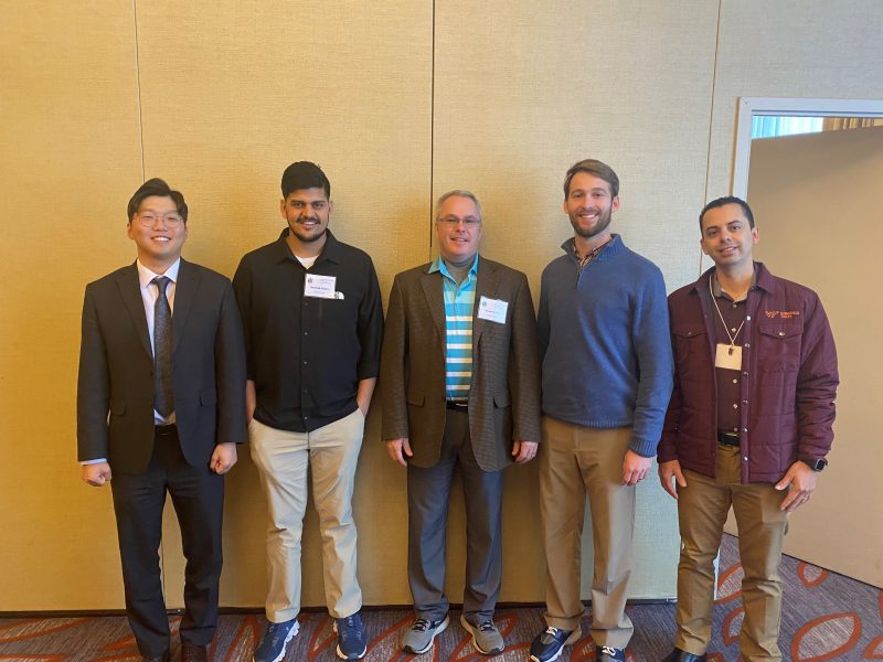 The Virginia Tech Turfgrass Weed Science Lab at a conference in Boston (left to right): Daewon Koo, Navdeep Godara, Shawn Askew, John Peppers, and Juan Romero. Photo courtesy of Shawn Askew for Virginia Tech.